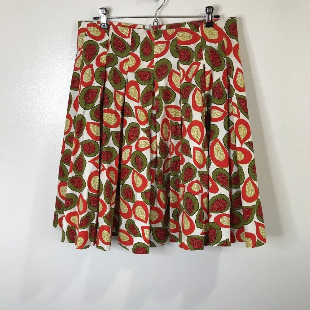 Folio Saks Fifth Avenue Pleated Skirt Size 10P Petite Retro Mod Orange Green